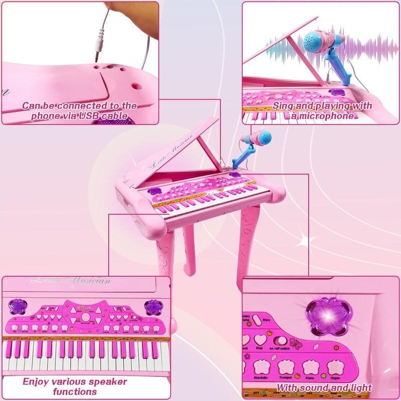 Dollox Keyboard Piano for Kids, 37-Key Toddler Piano Musical Instrument Toy, Electric Keyboard for Girls, 3, 4, 5, 6, 7 Years Old Birthday Gift - Mini Music Toy with Stool (Pink) - Image 4